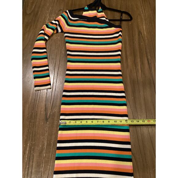 Revolve Monse Striped One Sleeve Halter wool Ribbed Knit Midi Dress Rainbow M - Picture 6 of 10